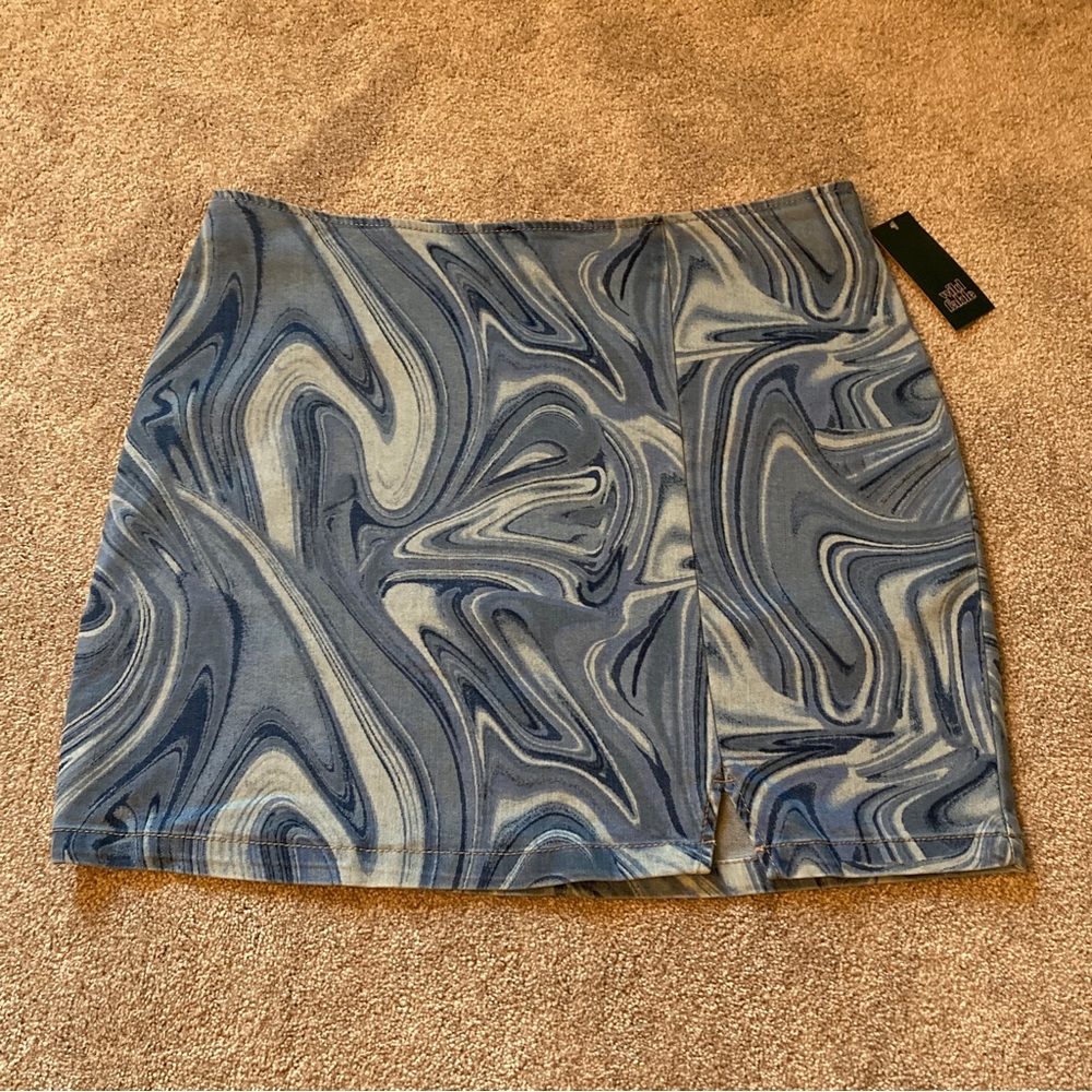 NWT swirly patterned denim mini skirt
